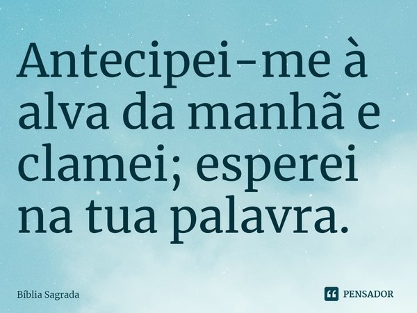 Antecipei-me à alva da manhã e clamei; esperei na tua palavra.... Frase de Bíblia Sagrada.