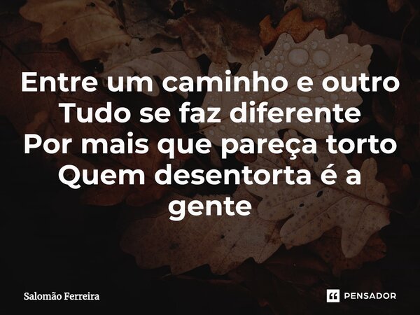 ⁠Entre um caminho e outro Tudo se faz diferente Por mais que pareça torto Quem desentorta é a gente... Frase de Salomão Ferreira.