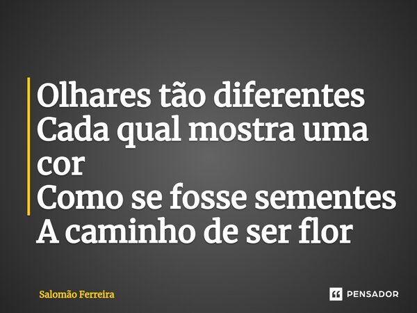 ⁠Olhares tão diferentes Cada qual mostra uma cor Como se fosse sementes A caminho de ser flor... Frase de Salomão Ferreira.