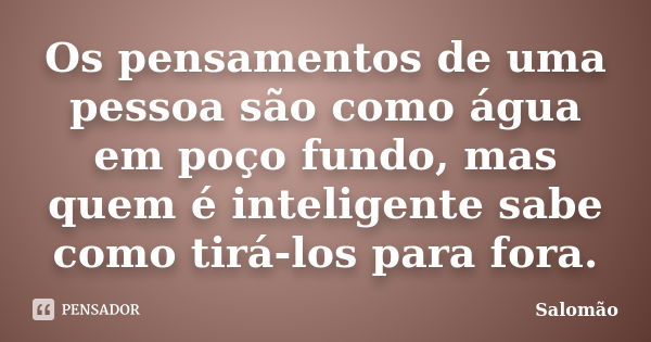 Os pensamentos de uma pessoa são como água em poço fundo, mas quem é inteligente sabe como tirá-los para fora.... Frase de Salomão.