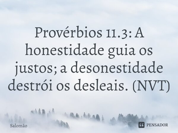 ⁠Provérbios 11.3: A honestidade guia os justos; a desonestidade destrói os desleais. (NVT)... Frase de Salomão.