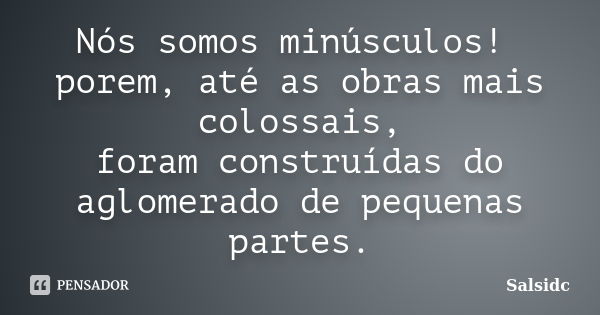 Nós somos minúsculos! porem, até as obras mais colossais, foram construídas do aglomerado de pequenas partes.... Frase de salsidc.