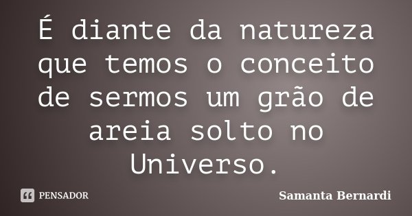 É diante da natureza que temos o conceito de sermos um grão de areia solto no Universo.... Frase de Samanta Bernardi.