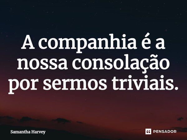 ⁠A companhia é a nossa consolação por sermos triviais.... Frase de Samantha Harvey.