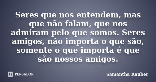 Seres que nos entendem, mas que não falam, que nos admiram pelo que somos. Seres amigos, não importa o que são, somente o que importa é que são nossos amigos.... Frase de Samantha Rauber.