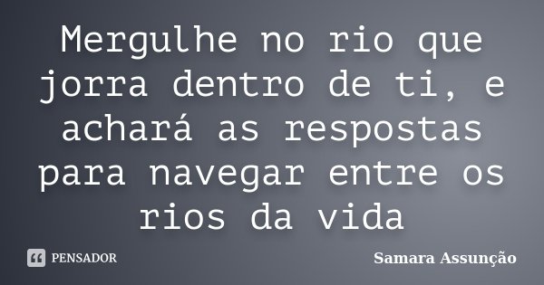Mergulhe no rio que jorra dentro de ti, e achará as respostas para navegar entre os rios da vida... Frase de Samara Assunção.