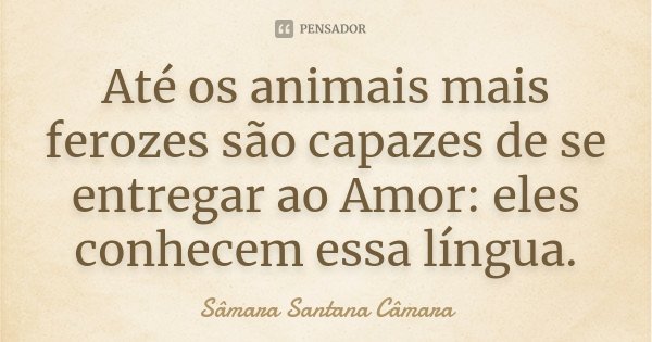 Até os animais mais ferozes são capazes de se entregar ao Amor: eles conhecem essa língua.... Frase de Sâmara Santana Câmara.