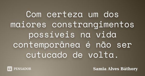 Com certeza um dos maiores constrangimentos possíveis na vida contemporânea é não ser cutucado de volta.... Frase de Samia Alves Báthory.