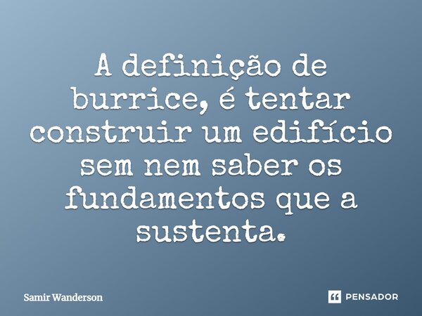 A definição de burrice, é tentar construir um edifício sem nem saber os fundamentos que a sustenta.... Frase de Samir Wanderson.