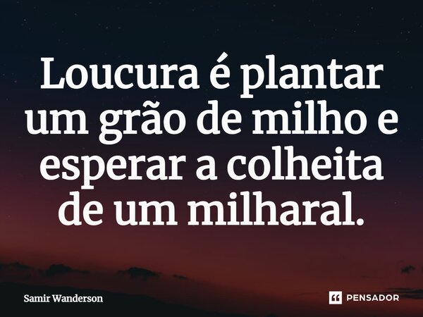 ⁠Loucura é plantar um grão de milho e esperar a colheita de um milharal.... Frase de Samir Wanderson.