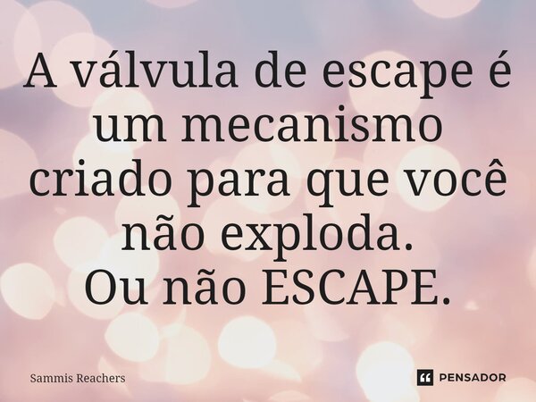 A válvula de escape é um mecanismo criado para que você não exploda. Ou não ESCAPE.... Frase de Sammis Reachers.