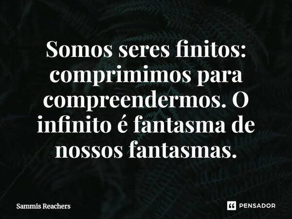 ⁠Somos seres finitos: comprimimos para compreendermos. O infinito é fantasma de nossos fantasmas.... Frase de Sammis Reachers.