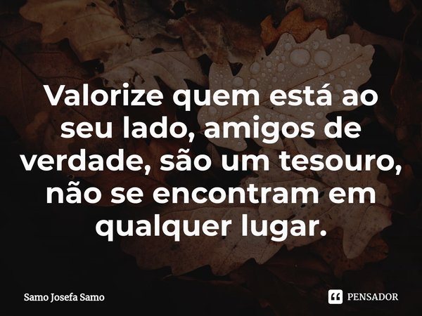 ⁠Valorize quem está ao seu lado, amigos de verdade, são um tesouro, não se encontram em qualquer lugar.... Frase de Samo Josefa Samo.