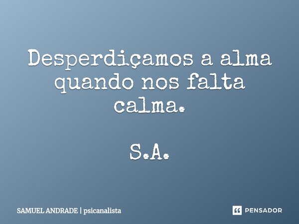 ⁠Desperdiçamos a alma quando nos falta calma. S.A.... Frase de SAMUEL ANDRADE  psicanalista.