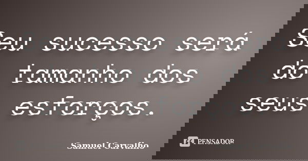 Seu sucesso será do tamanho dos seus esforços.... Frase de Samuel Carvalho.