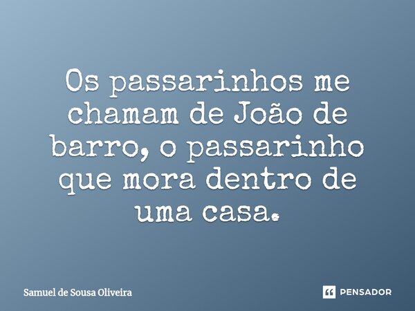 Os passarinhos me chamam de João de barro, o passarinho que mora dentro de uma casa⁠.... Frase de Samuel de Sousa Oliveira.
