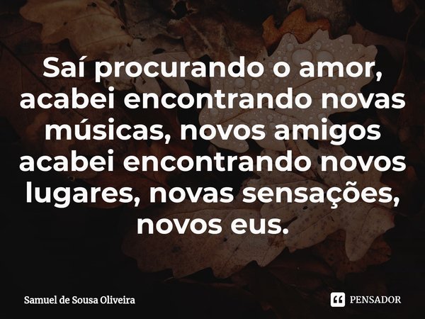 ⁠Saí procurando o amor, acabei encontrando novas músicas, novos amigos acabei encontrando novos lugares, novas sensações, novos eus.... Frase de Samuel de Sousa Oliveira.