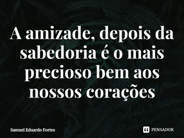 ⁠A amizade, depois da sabedoria é o mais precioso bem aos nossos corações... Frase de Samuel Eduardo Fortes.
