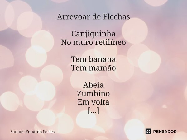 ⁠Arrevoar de Flechas Canjiquinha No muro retilíneo Tem banana Tem mamão Abeia Zumbino Em volta Passarim De Montão Nos fios Os pássaros Escrevem música Pássaros ... Frase de Samuel Eduardo Fortes.