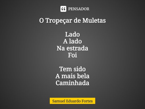 O Tropeçar de Muletas ⁠Lado
A lado
Na estrada
Foi
Tem sido
A mais bela
Caminhada... Frase de Samuel Eduardo Fortes.
