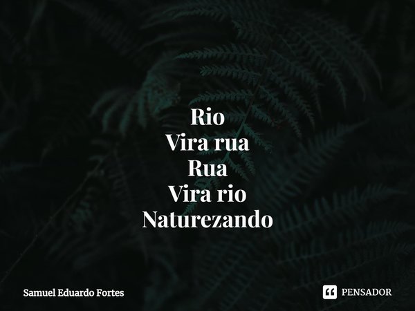 ⁠ Rio
Vira rua
Rua
Vira rio
Naturezando... Frase de Samuel Eduardo Fortes.
