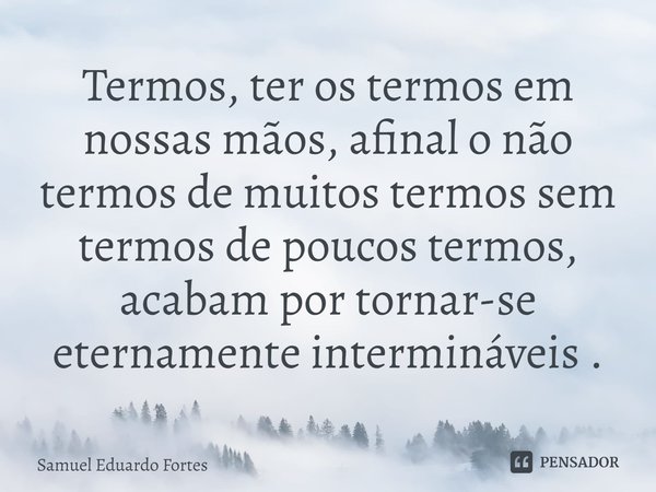 ⁠Termos, ter os termos em nossas mãos, afinal o não termos de muitos termos sem termos de poucos termos, acabam por tornar-se eternamente intermináveis .... Frase de Samuel Eduardo Fortes.