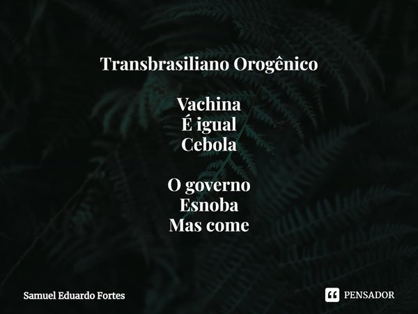 Transbrasiliano Orogênico Vachina
É igual
Cebola O governo
Esnoba
Mas come... Frase de Samuel Eduardo Fortes.