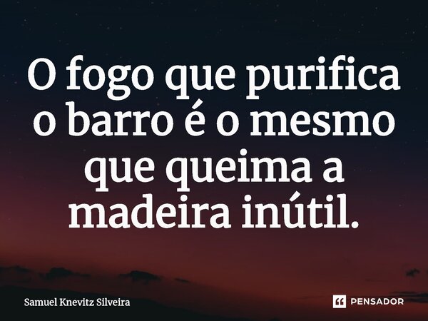 ⁠O fogo que purifica o barro é o mesmo que queima a madeira inútil.... Frase de Samuel Knevitz Silveira.
