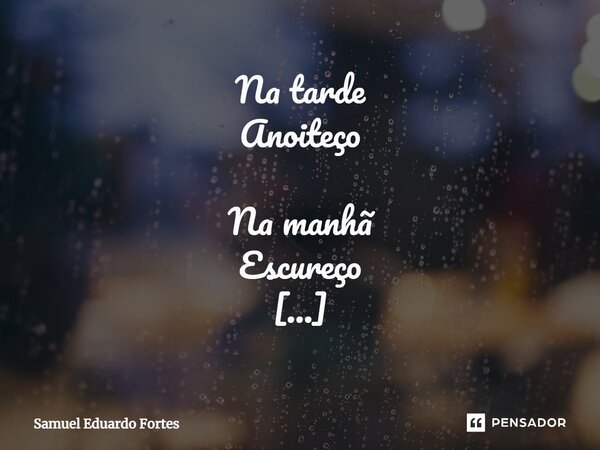 ⁠Na tarde Anoiteço Na manhã Escureço De dia tardo De noite ardo Vossos olhos raros Como parecem brigar Combatentes no olhar Não quero propor Que aguardo ansioso... Frase de Samuel.