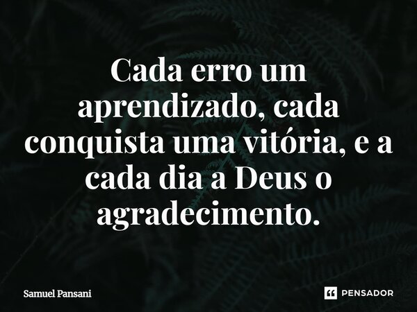 Cada erro um aprendizado, cada conquista uma vitória, e a cada dia a Deus o agradecimento.... Frase de samuel pansani.