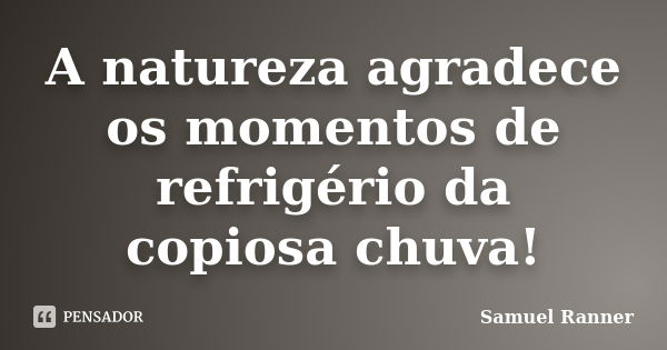 A natureza agradece os momentos de refrigério da copiosa chuva!... Frase de Samuel Ranner.