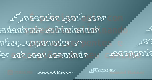 É preciso agir com sabedoria eliminando pedras,serpentes e escorpiões do seu caminho... Frase de Samuel Ranner.
