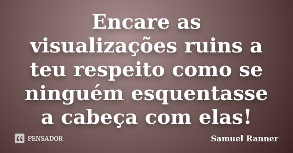 Encare as visualizações ruins a teu respeito como se ninguém esquentasse a cabeça com elas!... Frase de Samuel Ranner.