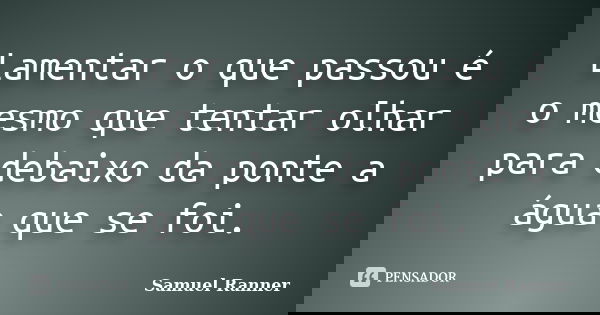 Lamentar o que passou é o mesmo que tentar olhar para debaixo da ponte a água que se foi.... Frase de Samuel Ranner.