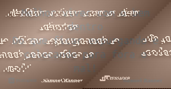 Melhor viver com o bem dentro Do que ficar expurgando e colocando para fora o mal!... Frase de Samuel Ranner.