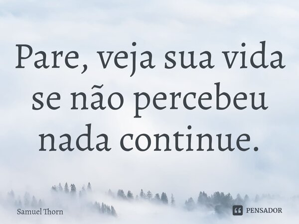 ⁠Pare, veja sua vida se não percebeu nada continue.... Frase de Samuel Thorn.