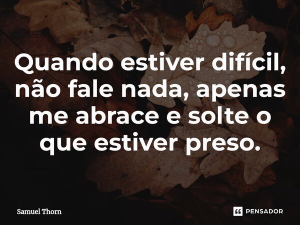 ⁠Quando estiver difícil, não fale nada, apenas me abrace e solte o que estiver preso.... Frase de Samuel Thorn.