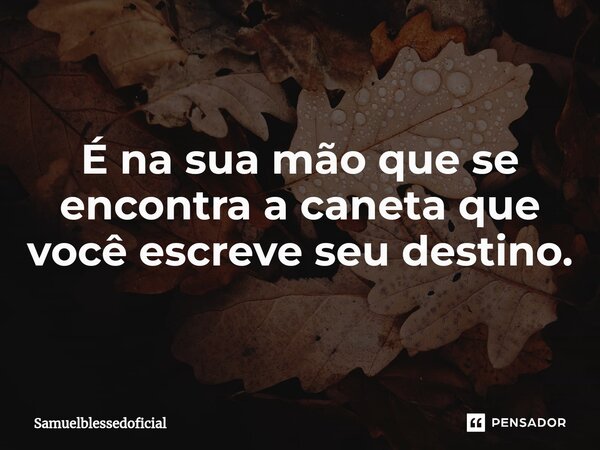 É na sua mão que se encontra a caneta que você escreve seu destino.... Frase de Samuelblessedoficial.