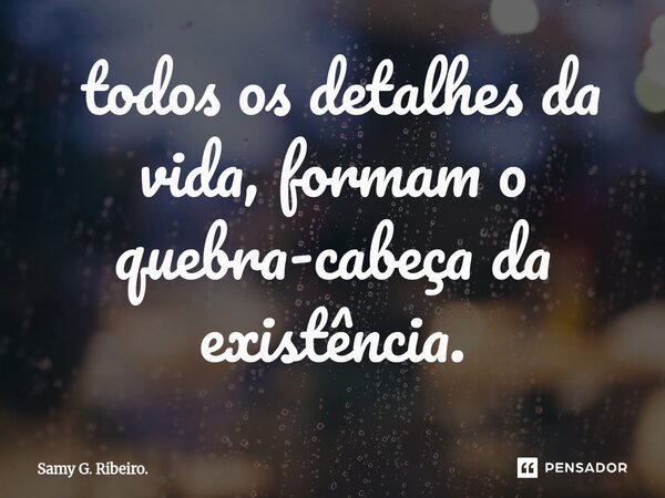 ⁠ todos os detalhes da vida, formam o quebra-cabeça da existência.... Frase de Samy G. Ribeiro..