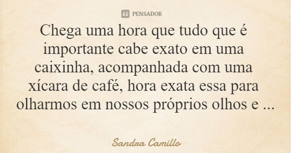Chega uma hora que tudo que é importante cabe exato em uma caixinha, acompanhada com uma xícara de café, hora exata essa para olharmos em nossos próprios olhos ... Frase de Sandra Camillo.