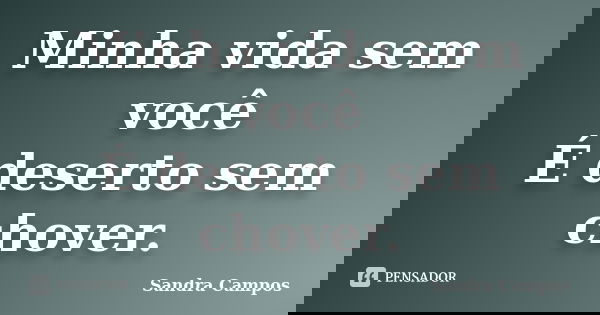 Minha vida sem você É deserto sem chover.... Frase de Sandra Campos.