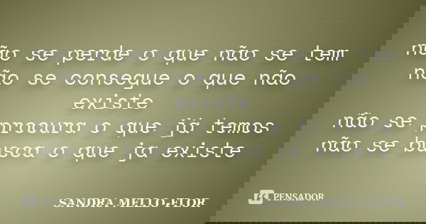 não se perde o que não se tem não se consegue o que não existe não se procura o que já temos não se busca o que ja existe... Frase de sandra mello-flor.