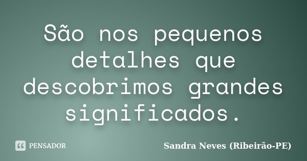 São nos pequenos detalhes que descobrimos grandes significados.... Frase de Sandra Neves - Ribeirão PE.