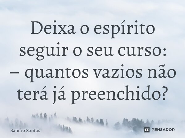 ⁠Deixa o espírito seguir o seu curso: – quantos vazios não terá já preenchido?... Frase de Sandra Santos.