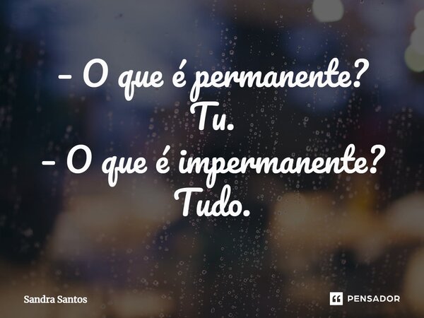 – O que é permanente? Tu. – O que é impermanente? Tudo.... Frase de Sandra Santos.