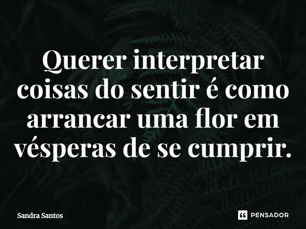 ⁠Querer interpretar coisas do sentir é como arrancar uma flor em vésperas de se cumprir.... Frase de Sandra Santos.