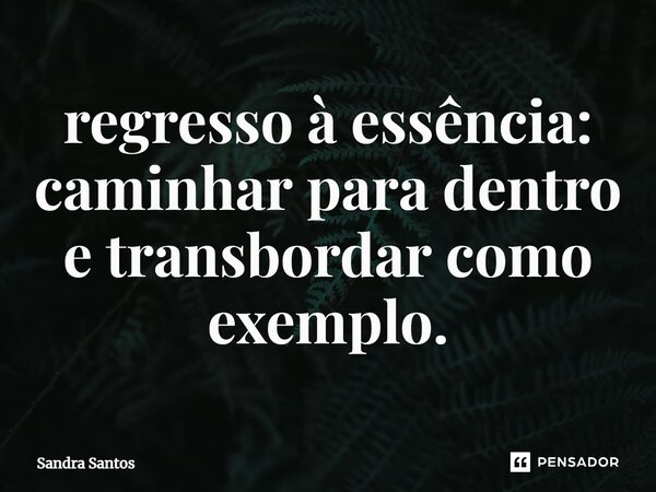 regresso à essência: caminhar para dentro e transbordar como exemplo.... Frase de Sandra Santos.