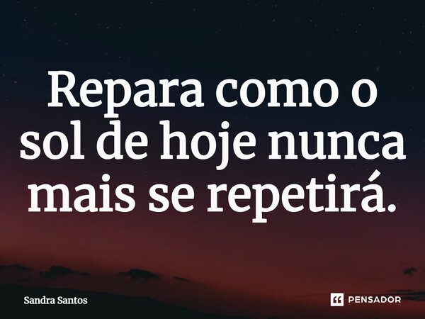 ⁠Repara como o sol de hoje nunca mais se repetirá.... Frase de Sandra Santos.