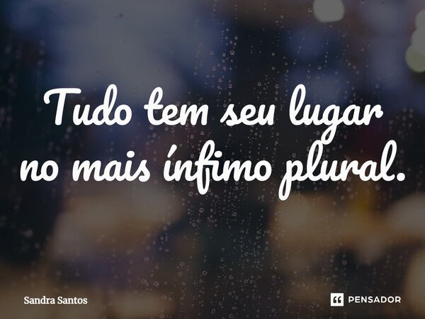 ⁠Tudo tem seu lugar no mais ínfimo plural.... Frase de Sandra Santos.