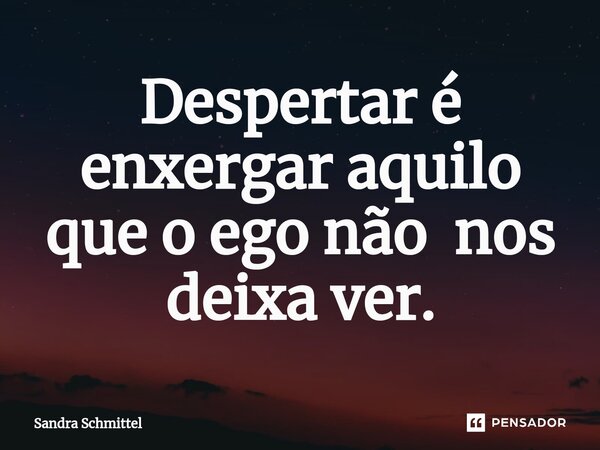 ⁠Despertar é enxergar aquilo que o ego não nos deixa ver.... Frase de Sandra Schmittel.